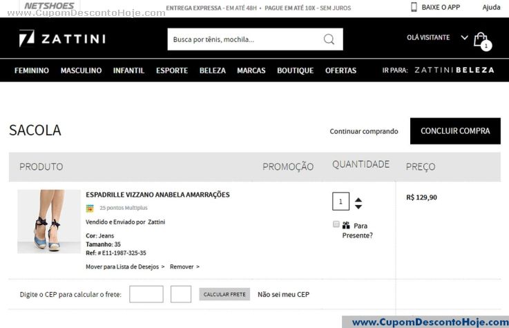 cupom desconto zattini tenis